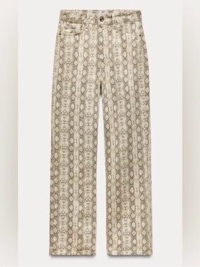 Zara Beige Snake-Print Straight Jeans
